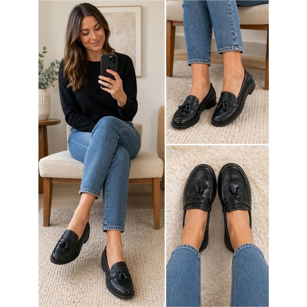 Naturalizer Telene Black Leather Tassel Loafers size 10